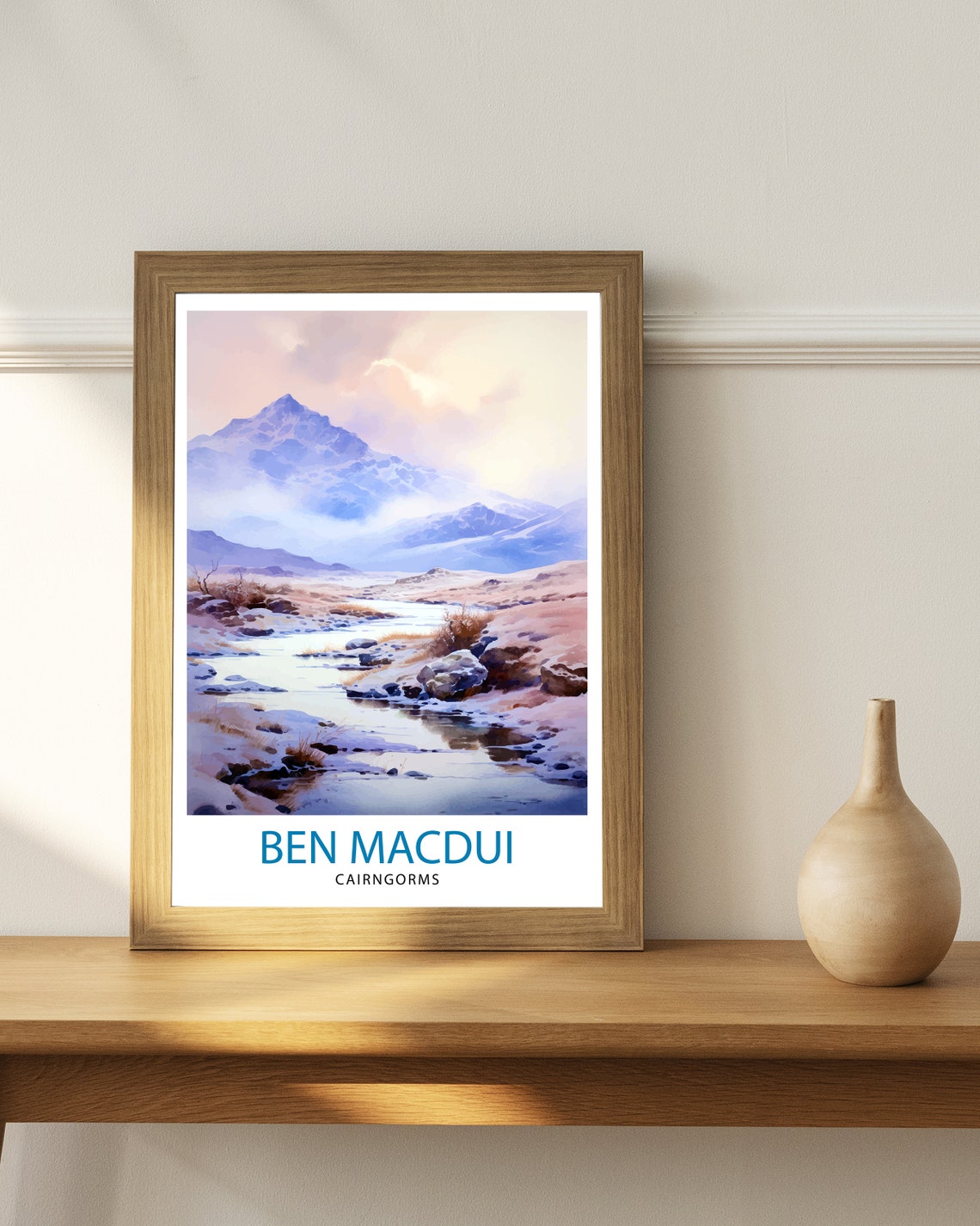 Ben Macdui Cairngorms Misty Peak Stream Watercolor Mountain Poster - Image 3