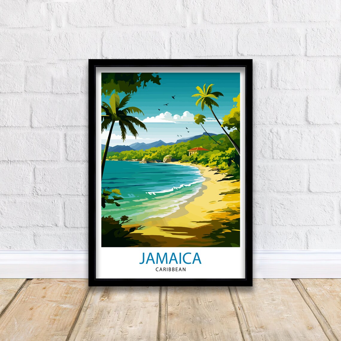 Jamaica Caribbean Tropical Palm Beach Golden Sand Cove Travel Poster - Image 2