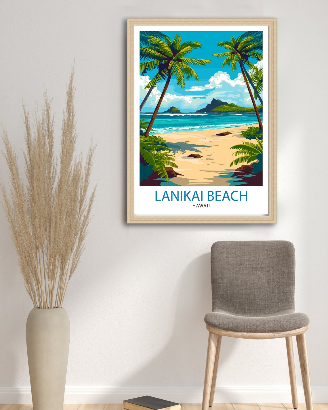 Lanikai Beach Hawaii Palm Framed White Sand Tropical Travel Poster - Image 2