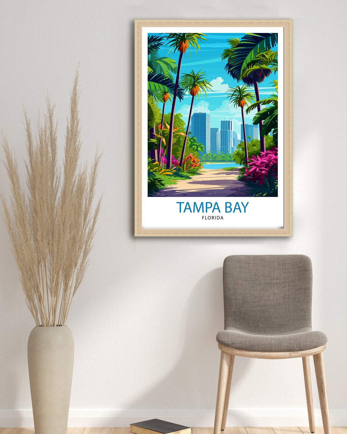 Tampa Bay Florida Palm Path City Skyline Tropical Travel Poster - Image 2