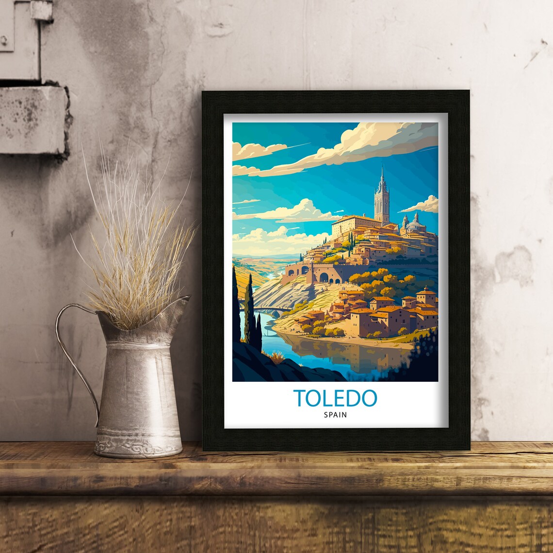 Toledo Spain Hilltop City River Bridges Vintage Travel Poster Sunset - Image 3