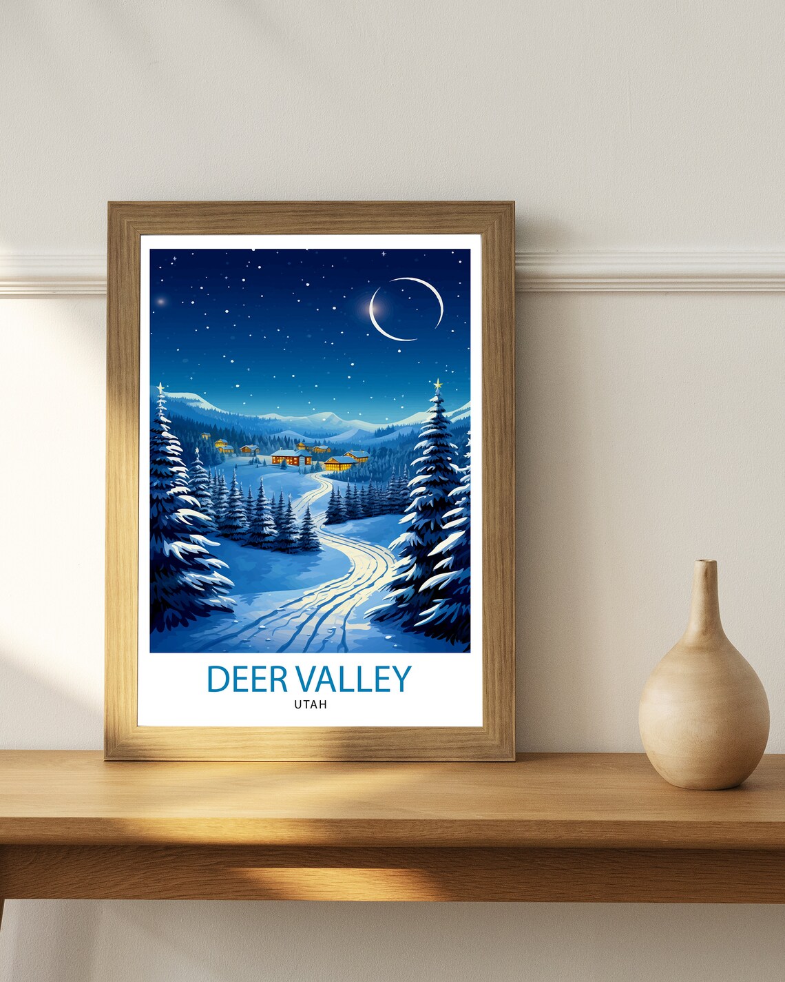 Deer Valley Utah Night Ski Resort Moonlight Winter Travel Poster - Image 3