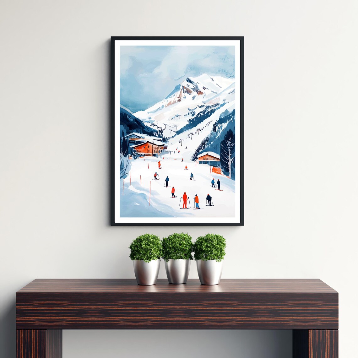 Val Disere France Ski Slopes Skiers Mountain Chalets Art Poster - Image 3