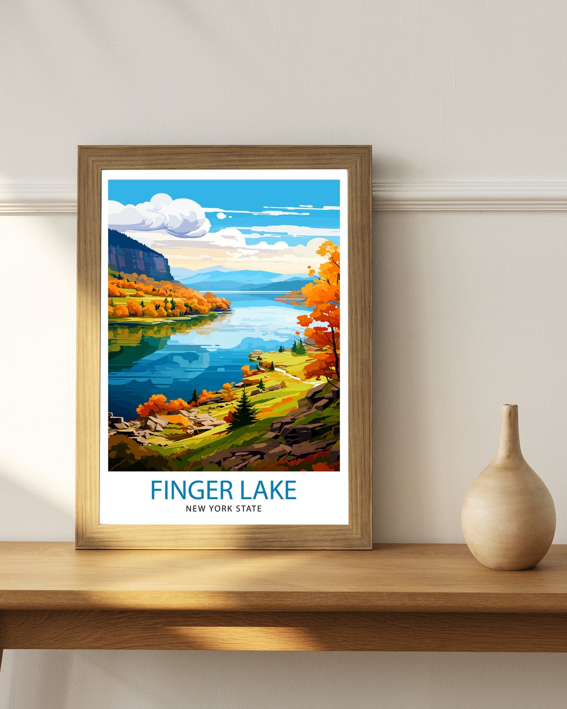 Finger Lake New York State Autumn Shoreline Cliff View Poster - Image 3