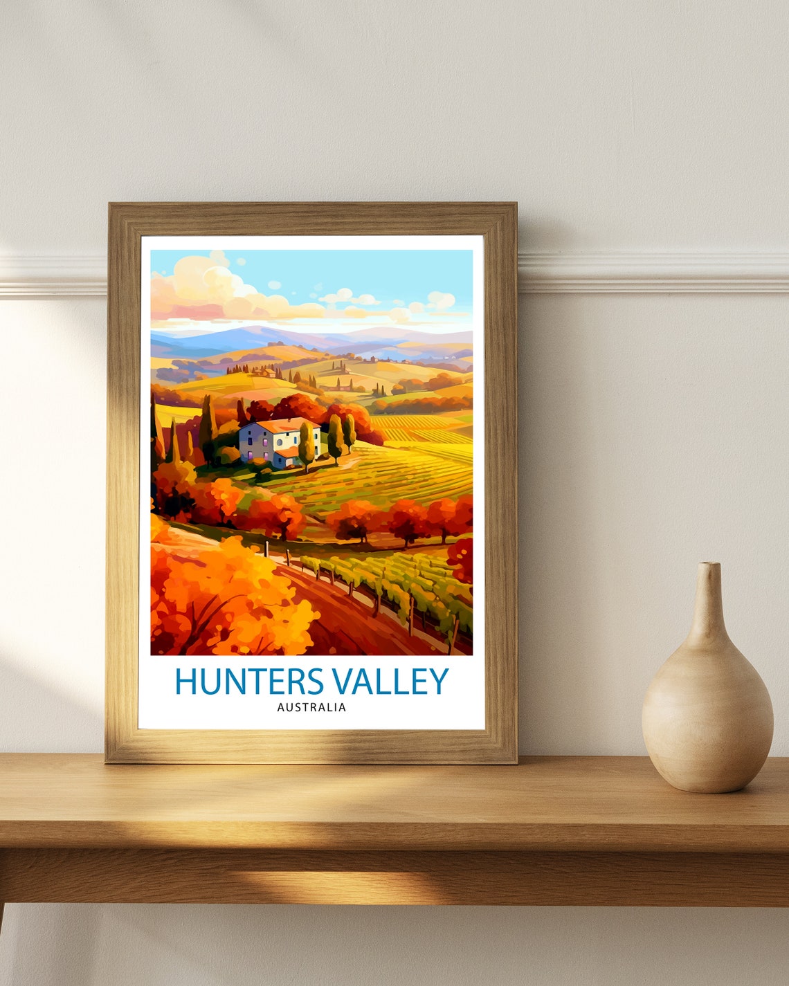Hunters Valley Australia Farmhouse Vineyard Harvest Scene Poster - Image 3