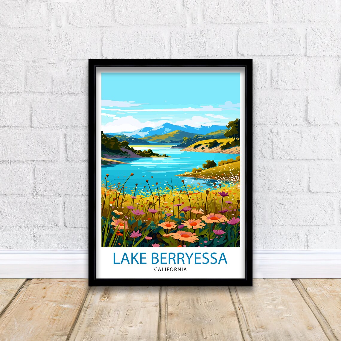 Lake Berryessa California Wildflower Shoreline Mountain Lake Poster - Image 2