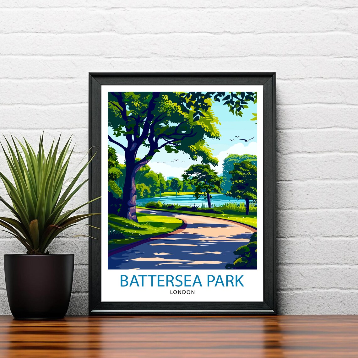 Battersea Park London Green Park Path Pond Vintage Travel Poster - Image 2