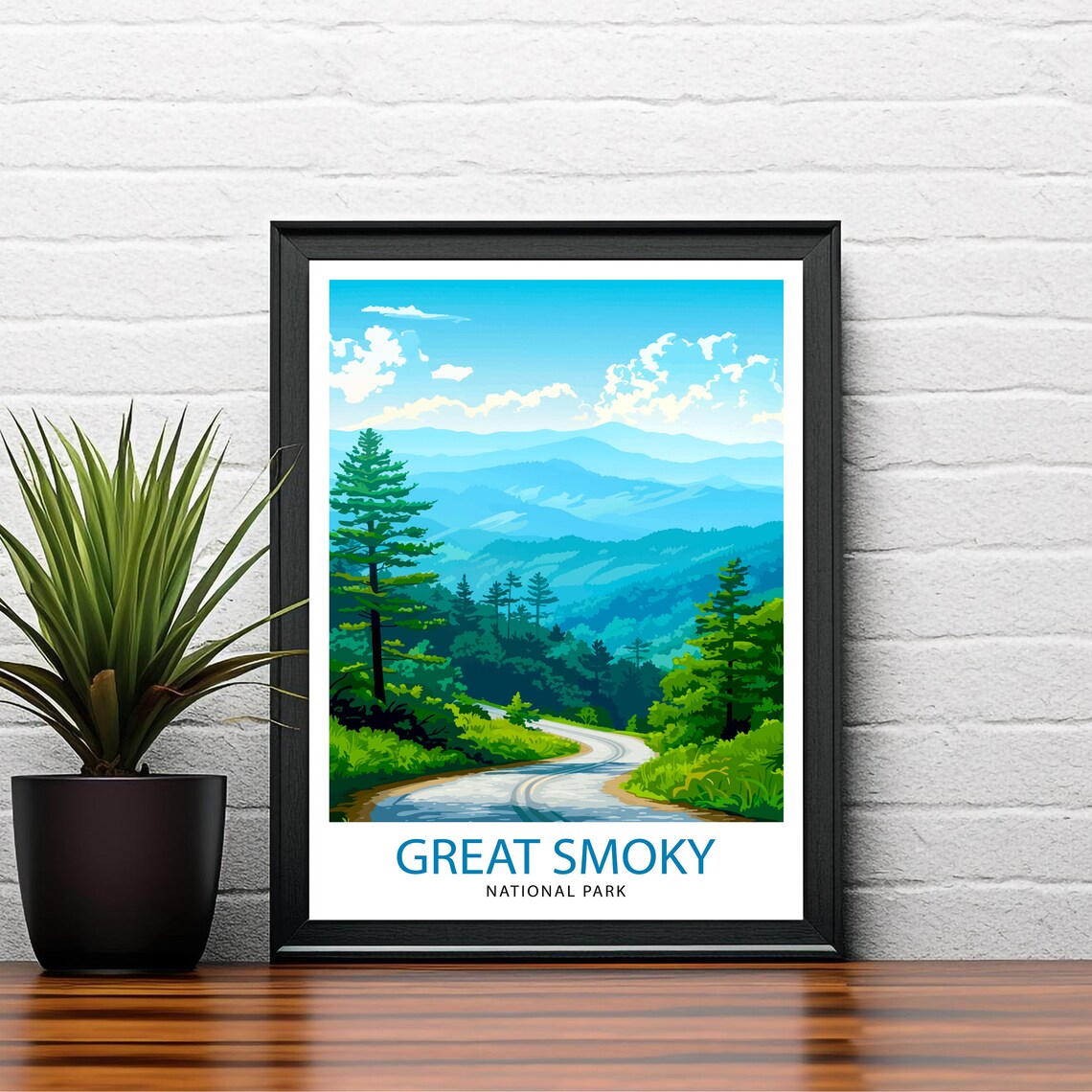 Great Smoky National Park Winding Road Blue Ridges Vintage Travel Poster - Image 2