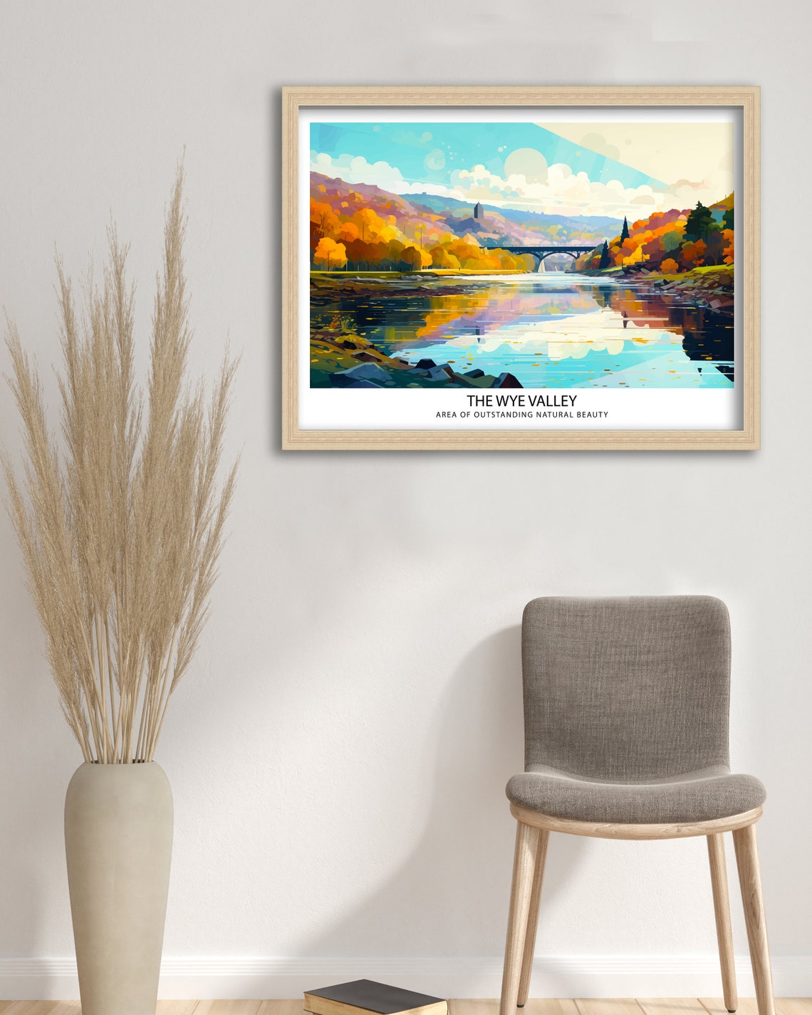 Wye Valley UK Autumn River Bridge Landscape Scenic Travel Wall Art - Image 2