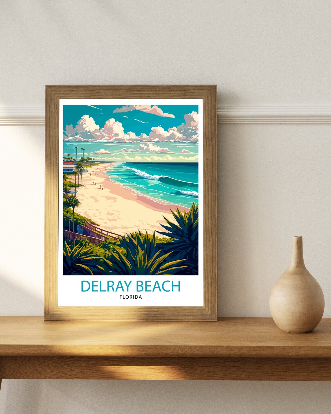 Delray Beach Florida Aerial Sandy Shore Ocean Waves Travel Poster - Image 2