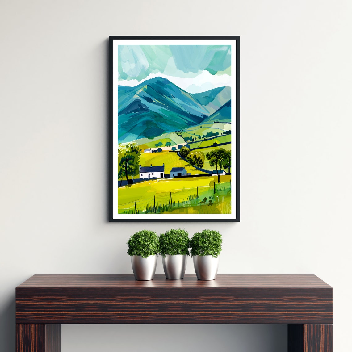 Skiddaw Lake District Mountain Cottages Meadow Landscape Poster - Image 3