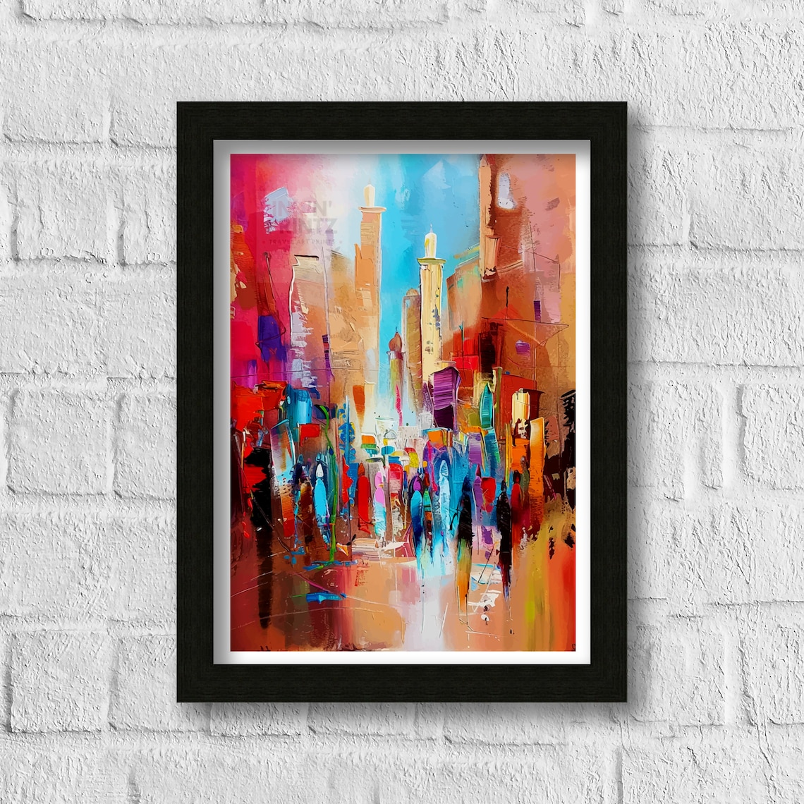 Colorful Moroccan Souk Abstract City Street Painting Art Print - Image 3