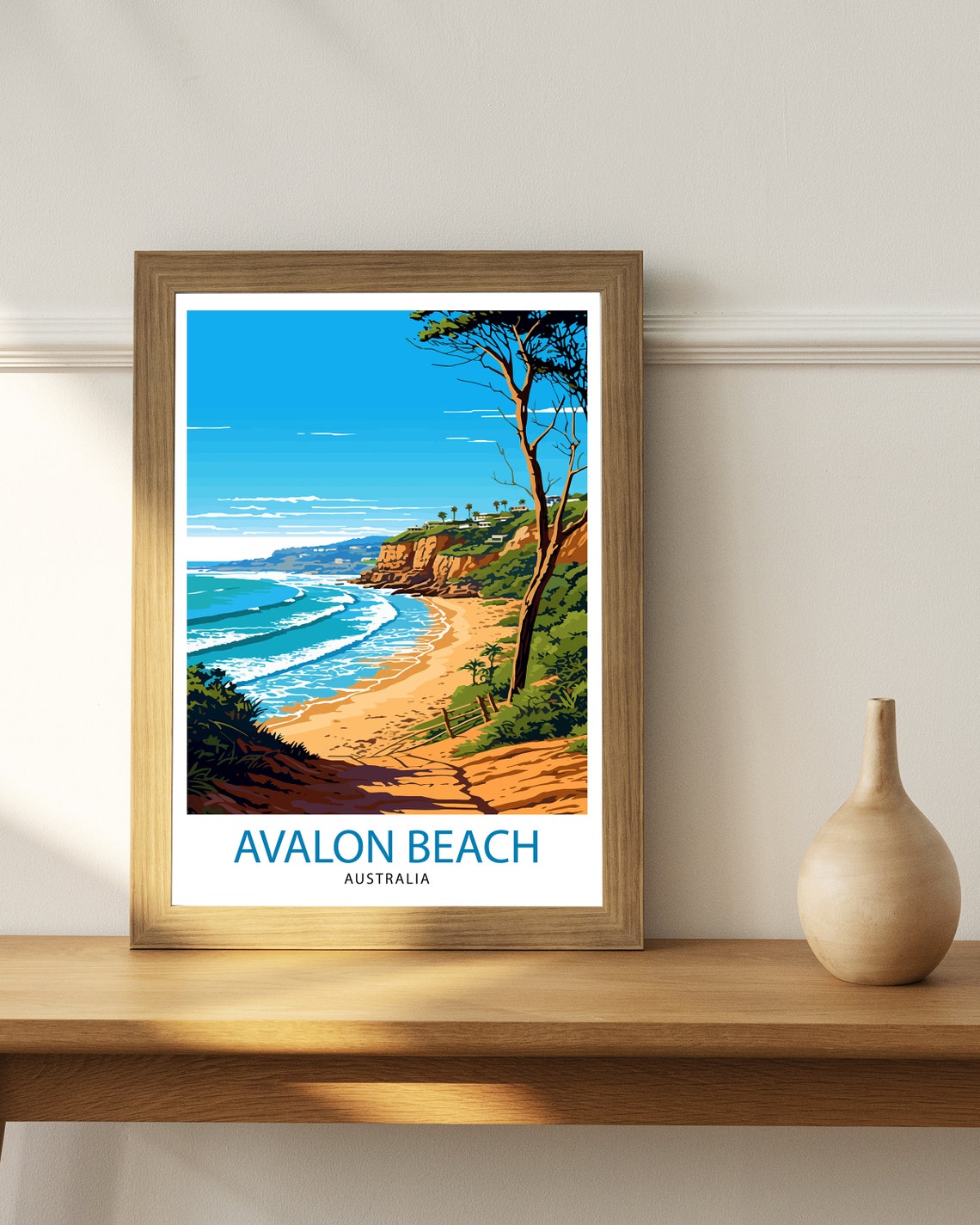 Avalon Beach Australia Coastal Cliffs Beach Path Travel Poster - Image 2