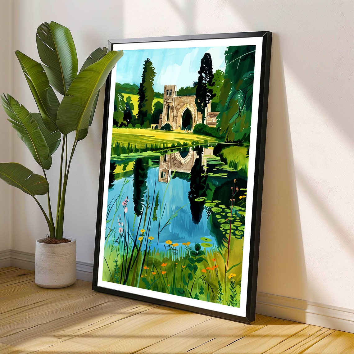 Fountains Abbey England Gatehouse Lake Reflection Travel Poster - Image 2