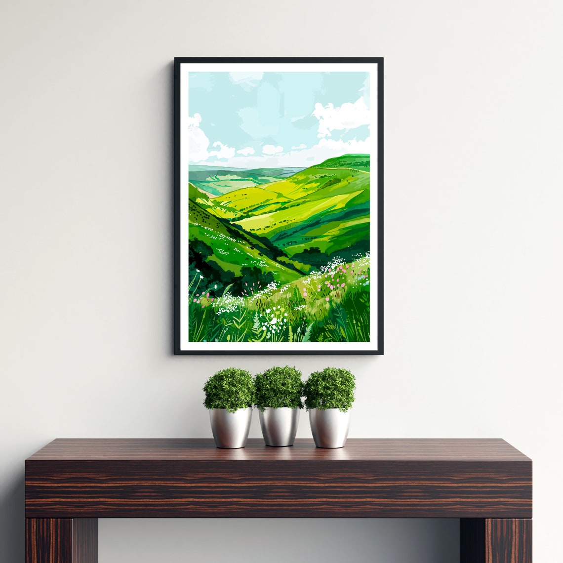 Long Mynd Shropshire Rolling Green Hills Landscape Art Poster - Image 3