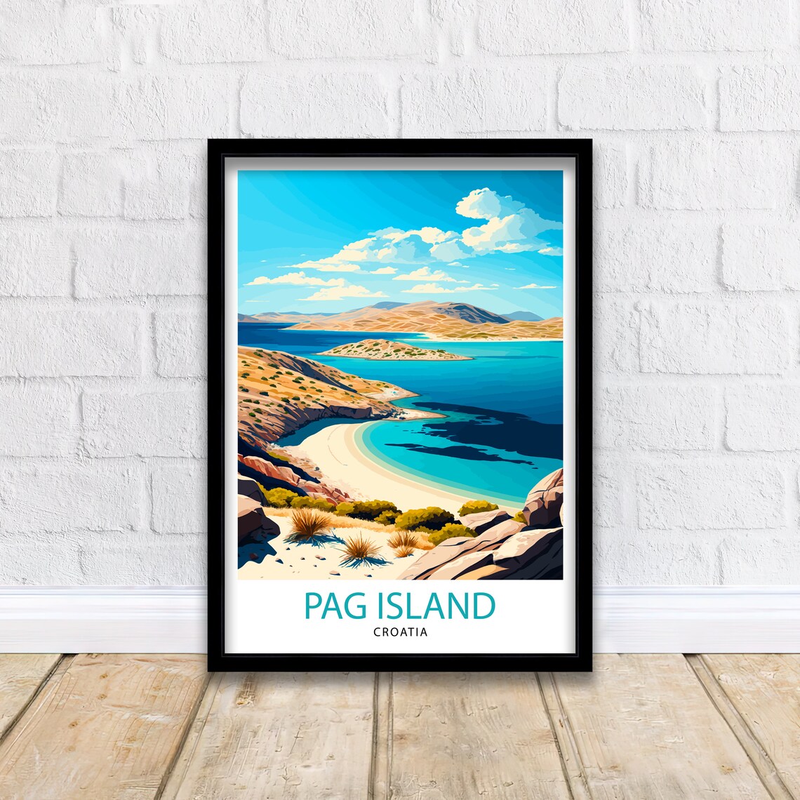 Pag Island Croatia Secluded Rocky Coastline Bay Beach Travel Poster - Image 3