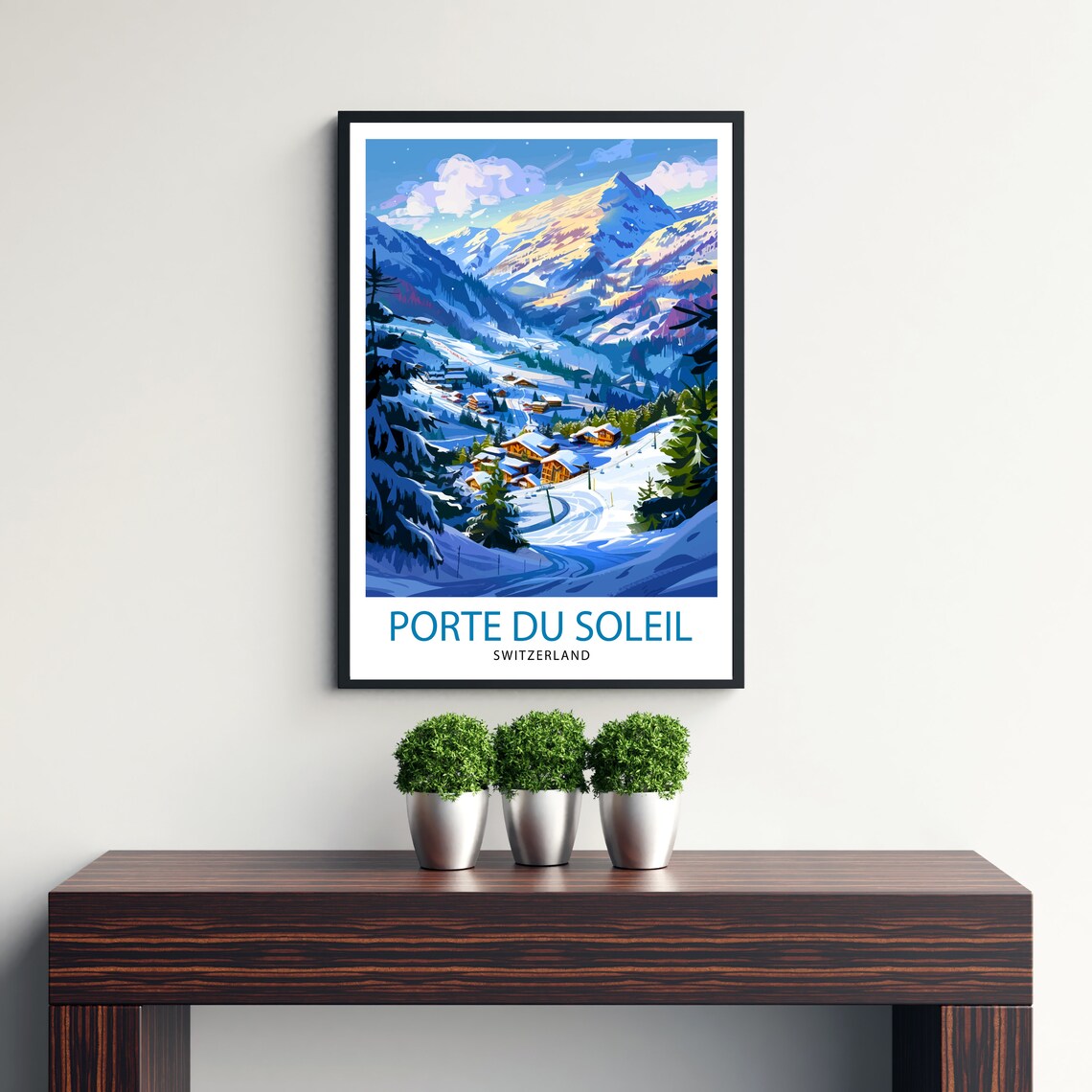 Porte du Soleil Switzerland Alpine Ski Village Snow Scene Poster - Image 3