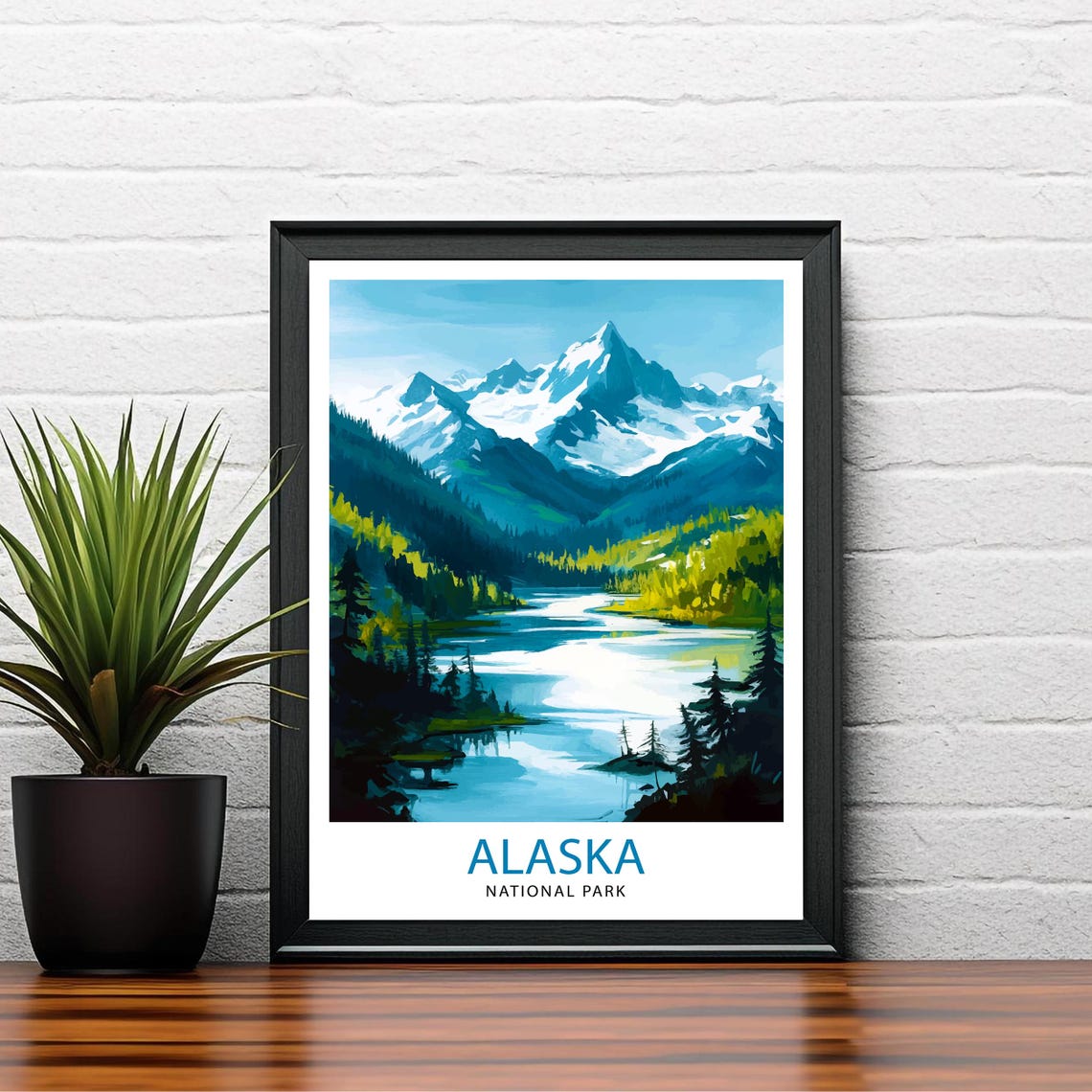 Alaska National Park Snowcapped Mountains Lake Forest Art Poster - Image 2
