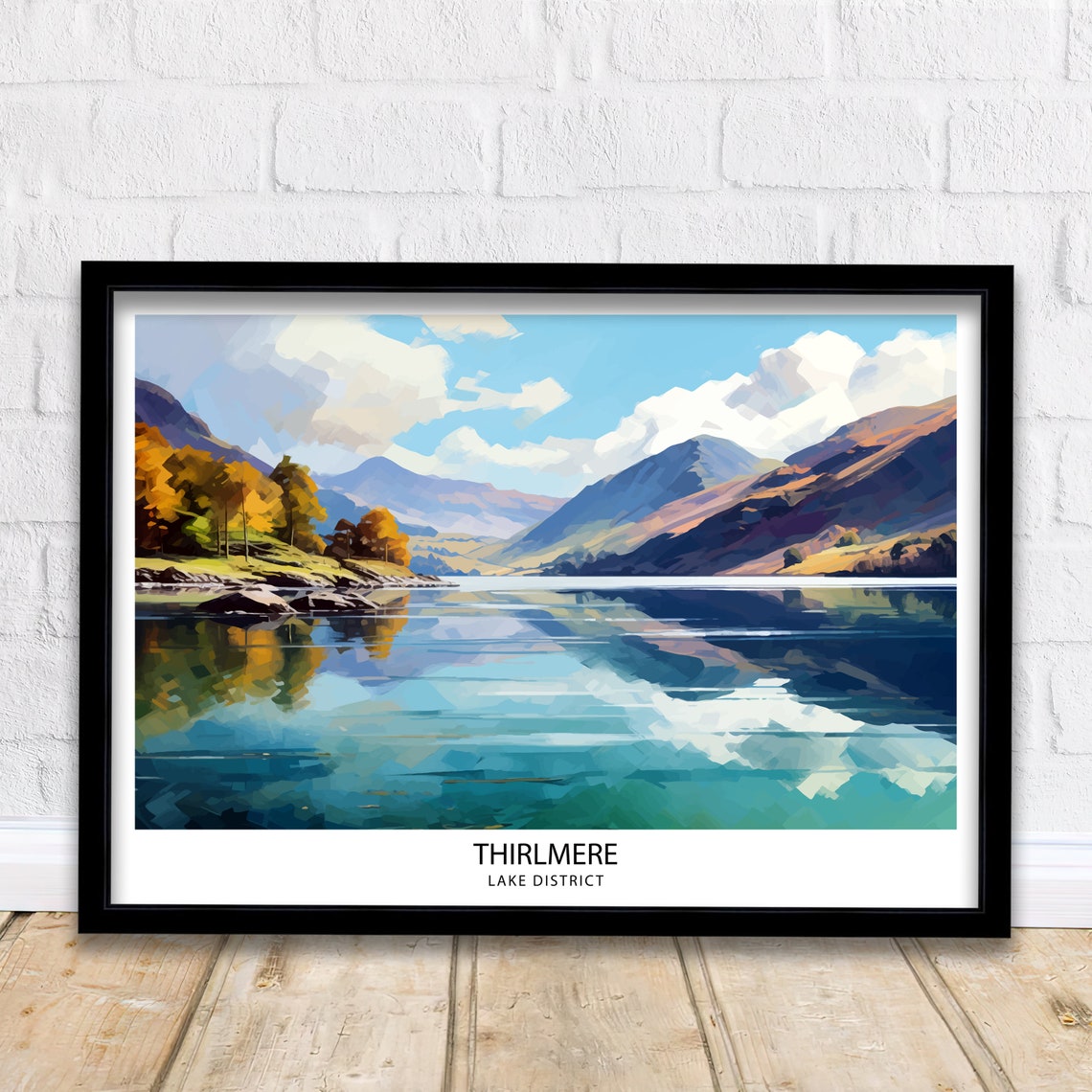 Thirlmere Lake District Mountain Lake Reflection Travel Art Poster