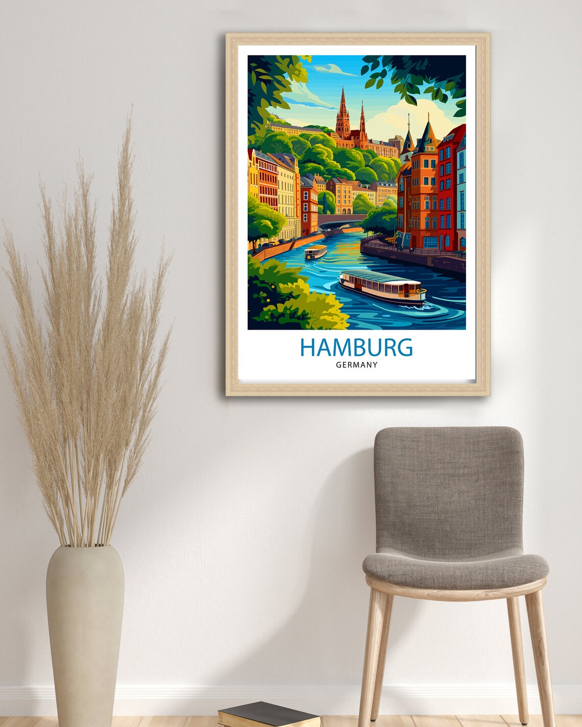 Hamburg Germany Historic Harbor Canal Boats Old Town Travel Poster - Image 2