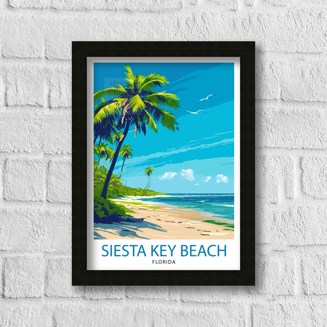 Siesta Key Beach Florida Tropical Palm Tree Shoreline Travel Poster - Image 3