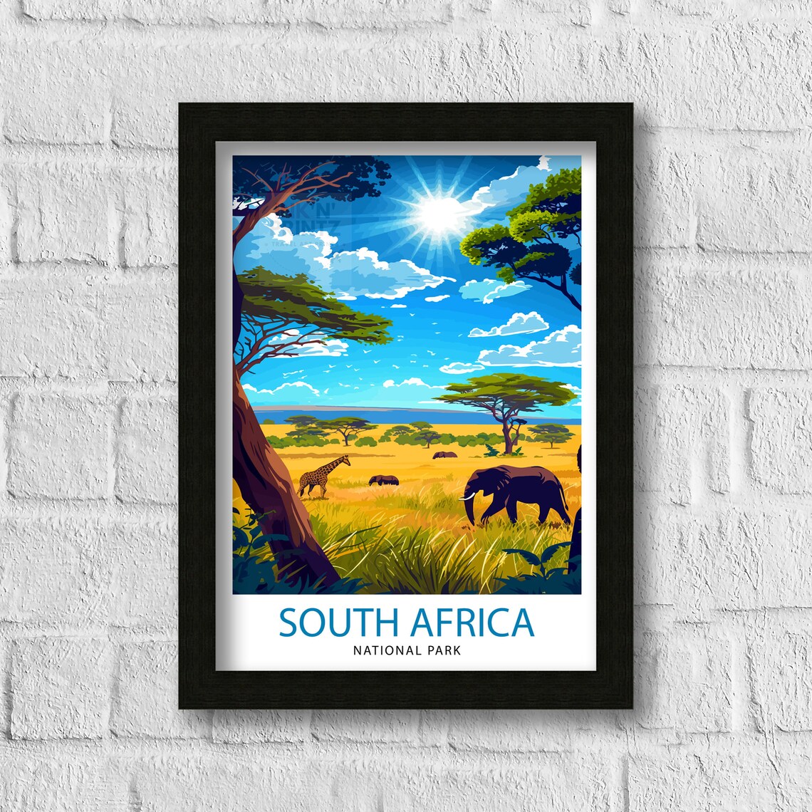 South Africa National Park Wildlife Safari Scene Travel Poster - Image 3