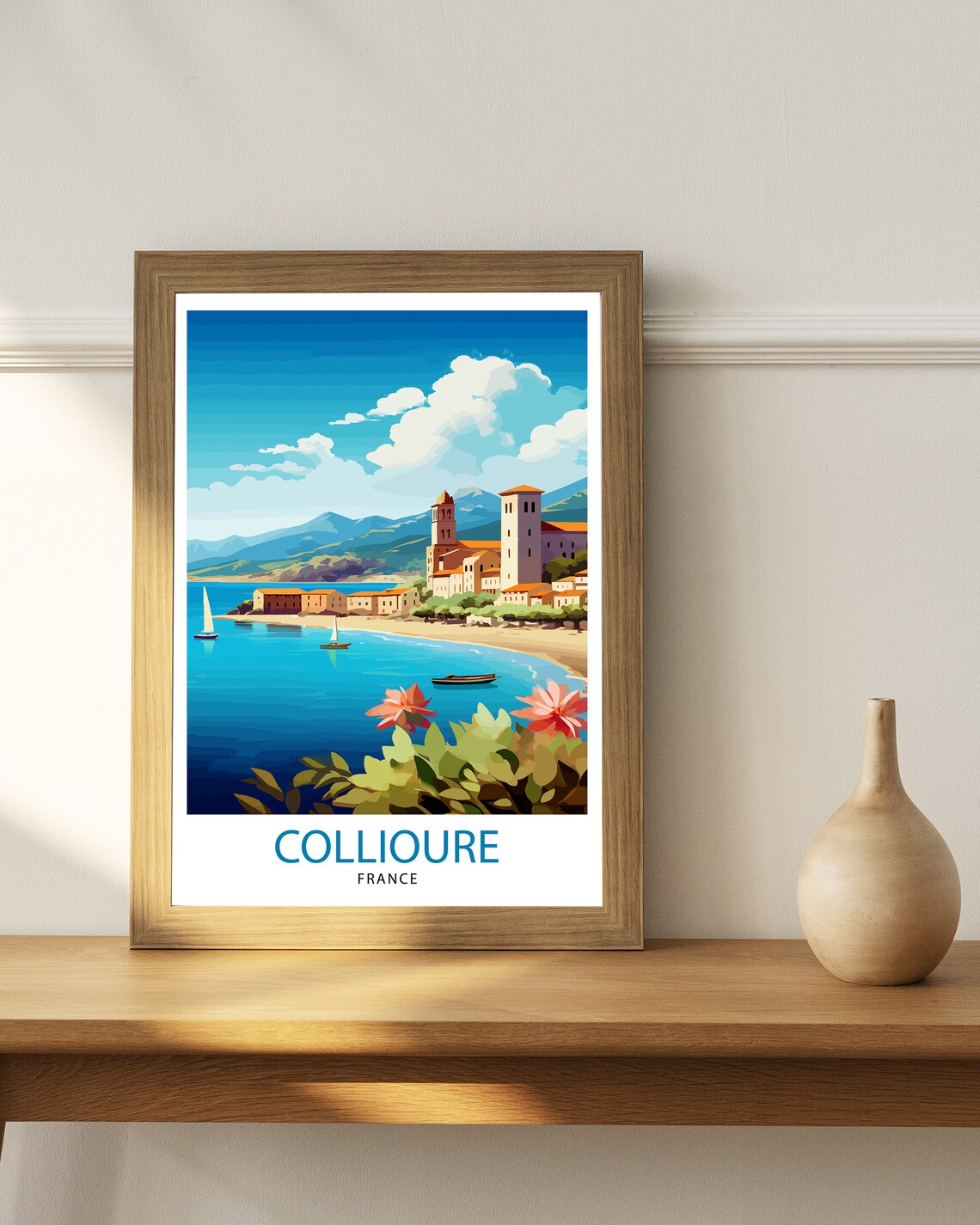 Collioure France Seaside Church Tower Sailboats Bay Travel Poster - Image 2