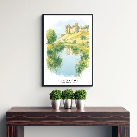 Alnwick Castle Watercolor Painting Northumberland Art Print Medieval Decor