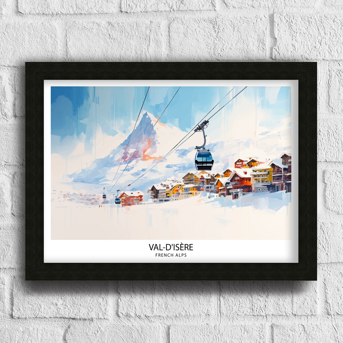 Val dIsere French Alps Ski Village Gondola Winter View Poster - Image 3