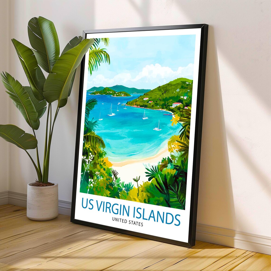 Us Virgin Islands Travel Poster, Caribbean Landscape - Image 2
