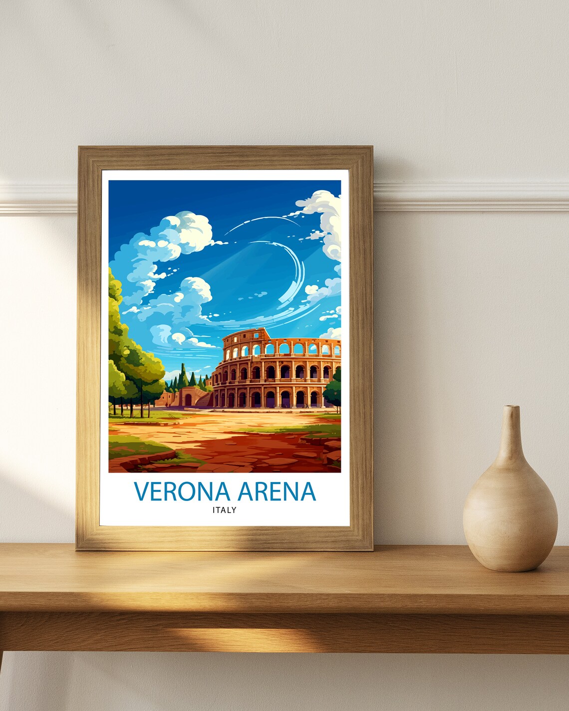 Verona Arena Italy Roman Amphitheatre Bright Skyline Travel Poster - Image 3