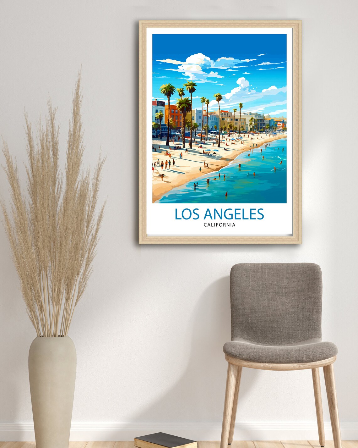 Los Angeles California Beach Palm Trees Crowded Shore Travel Poster - Image 2