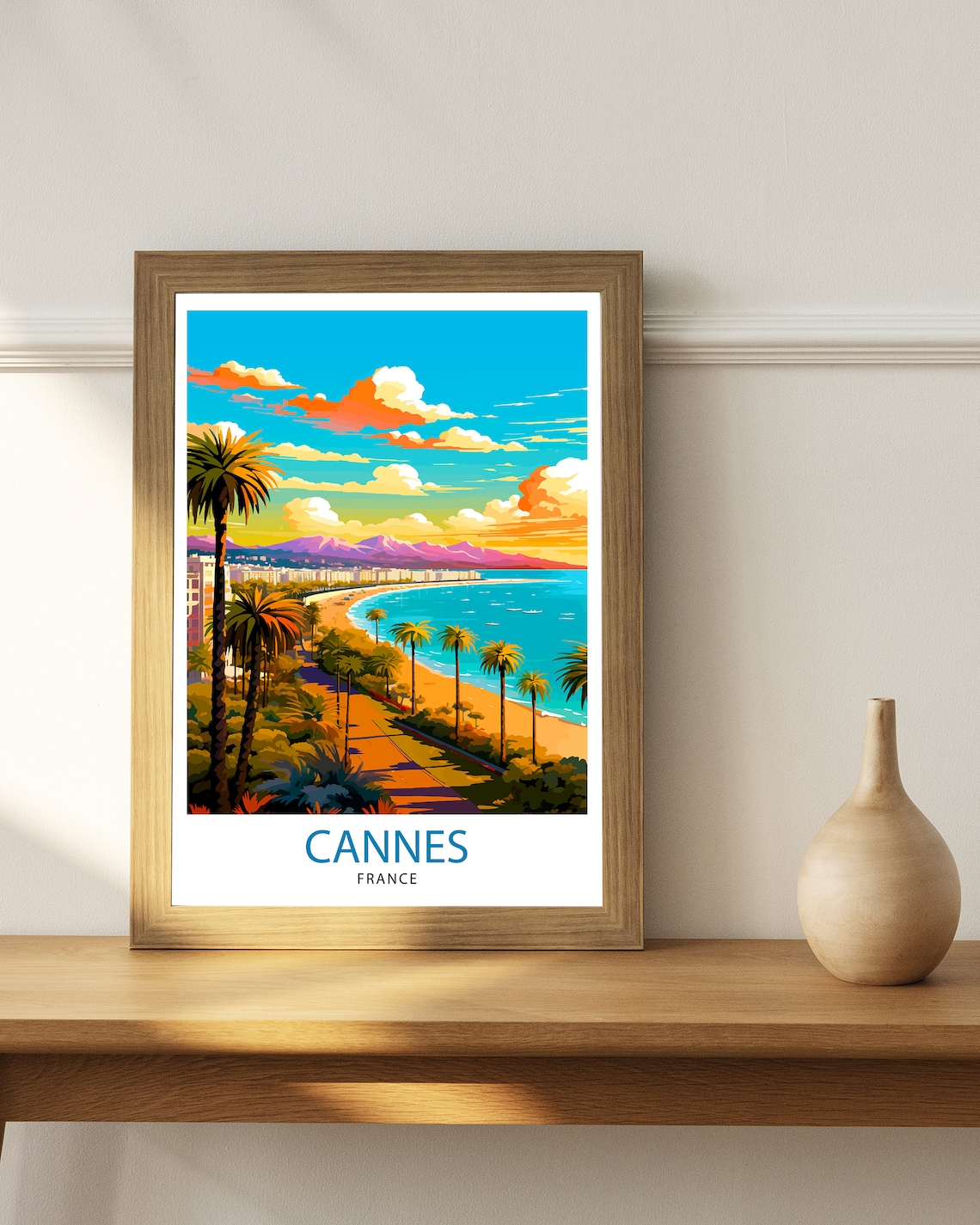 Cannes France Riviera Palm Promenade Vintage Travel Art Poster - Image 3