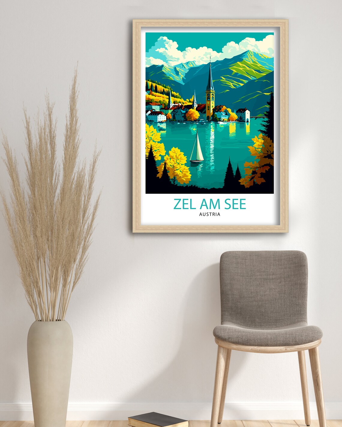 Zell Am See Austria Alpine Lake Sailboat Autumn Travel Poster - Image 3