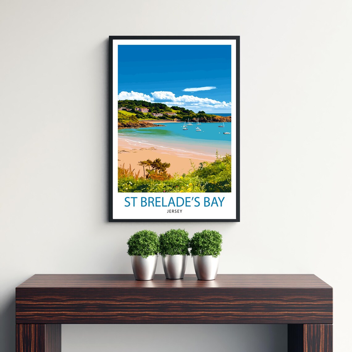 St Brelade's Bay Jersey Sandy Beach Sailing Boats Travel Poster - Image 3
