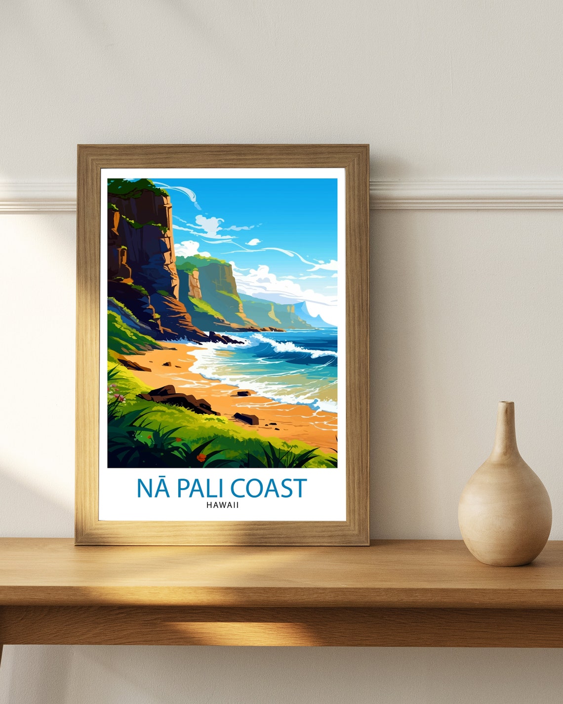 Na Pali Coast Hawaii Dramatic Sea Cliffs Golden Beach Poster - Image 3