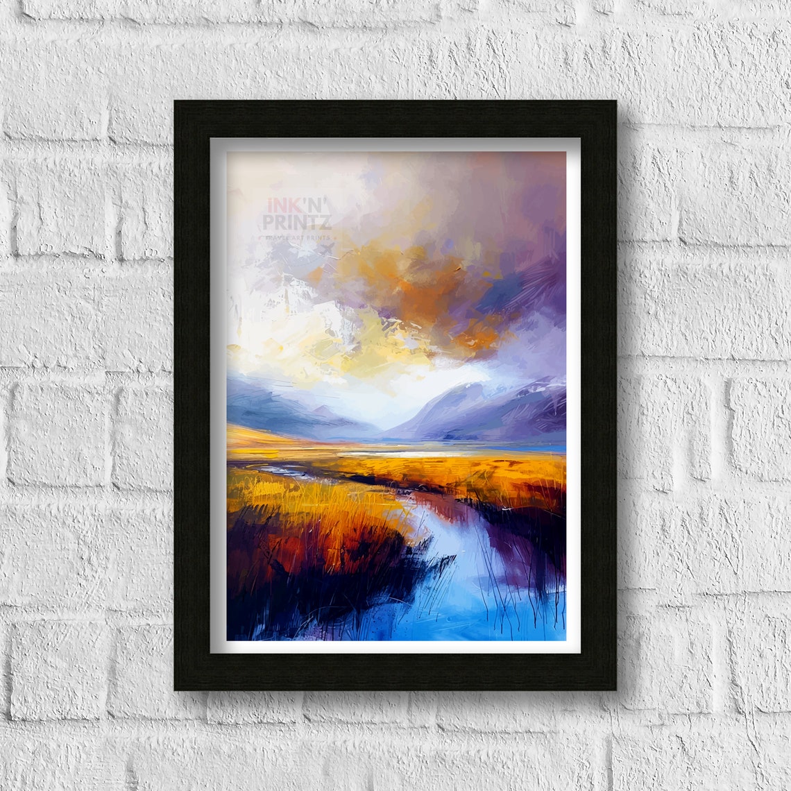 Glencoe Scottish Highlands Golden Moorland Stream Abstract Poster - Image 3