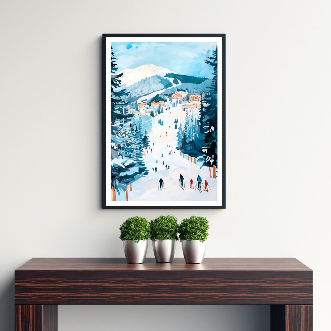 Les Arcs France Ski Resort Village Skiers Snowy Pines Art Poster - Image 3