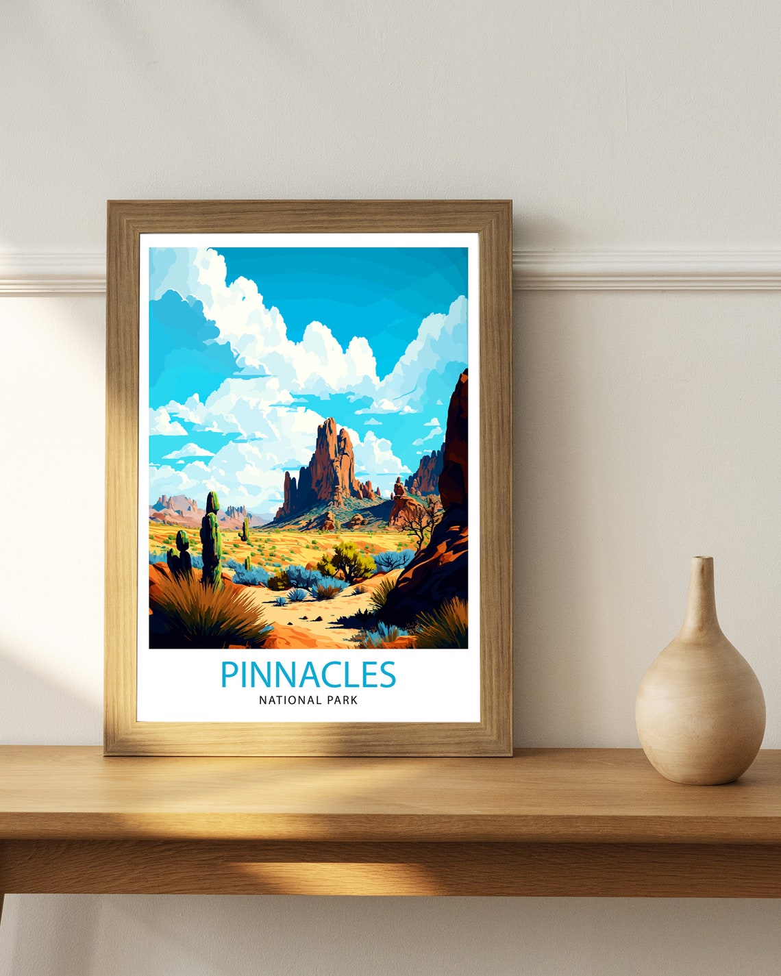 Pinnacles National Park Desert Spires Cactus Illustration Poster - Image 3