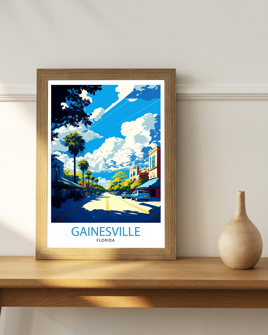 Gainesville Florida Palm Lined Downtown Street Sunshine Poster - Image 2