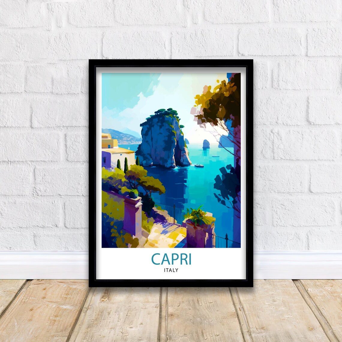 Capri Italy Sea Stack Rocks Turquoise Coast Vintage Travel Poster - Image 2