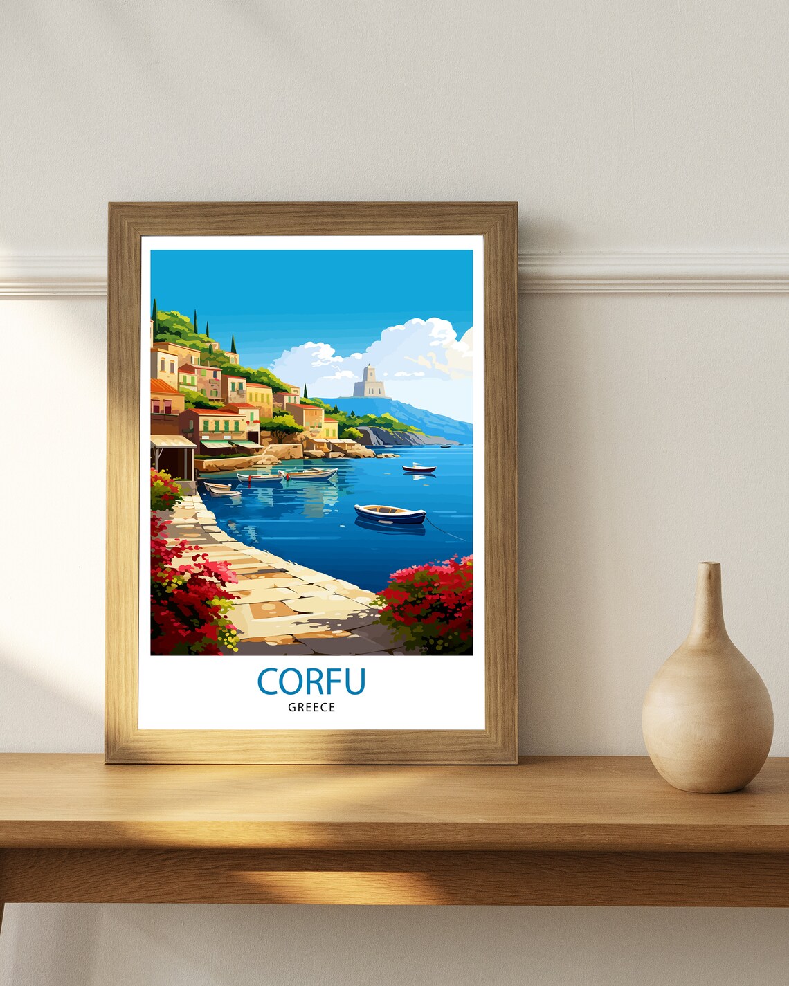 Corfu Greece Picturesque Harbor Boats Coastline Travel Poster - Image 2