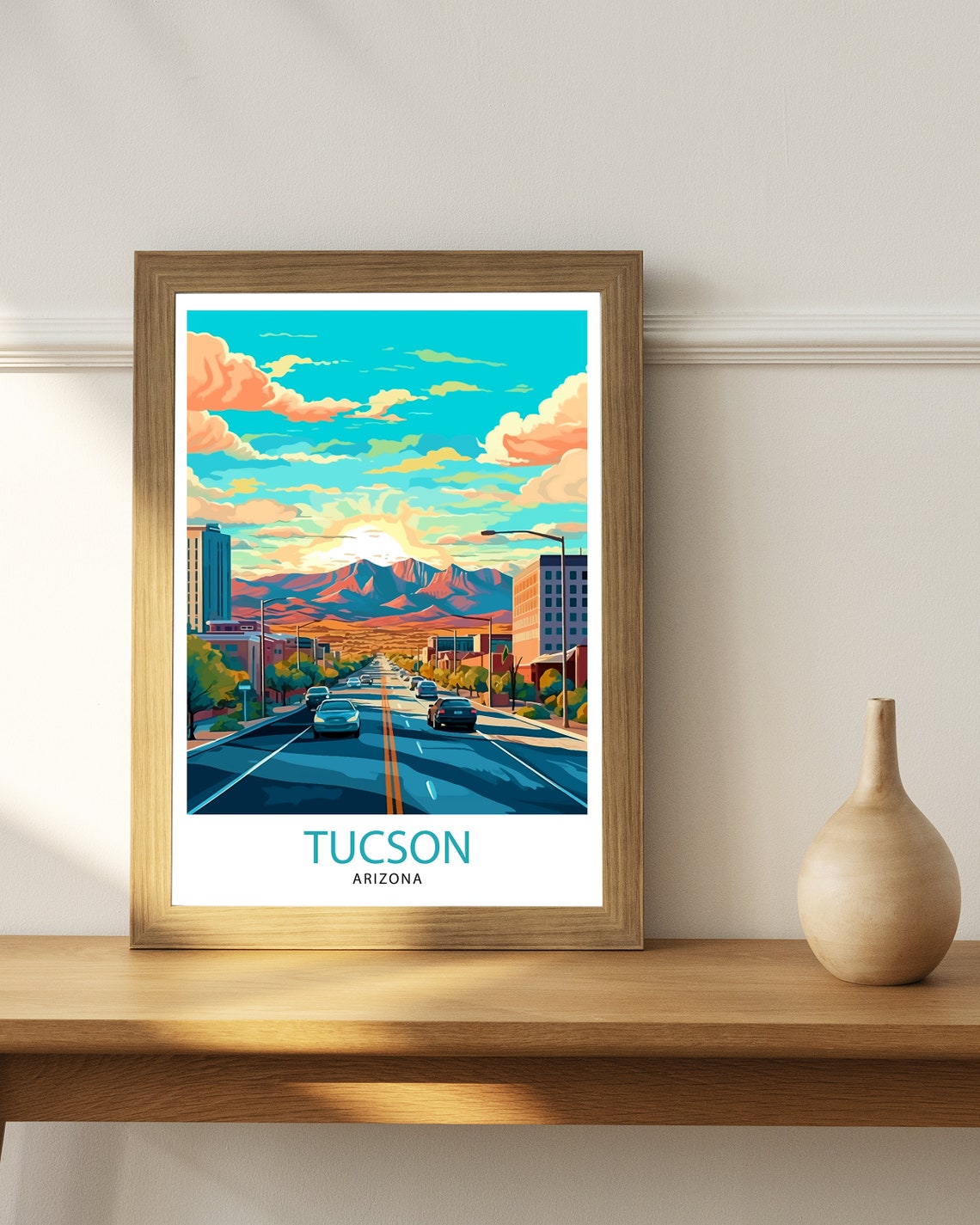 Tucson Arizona Downtown Street Mountains Sunset Clouds Poster - Image 2