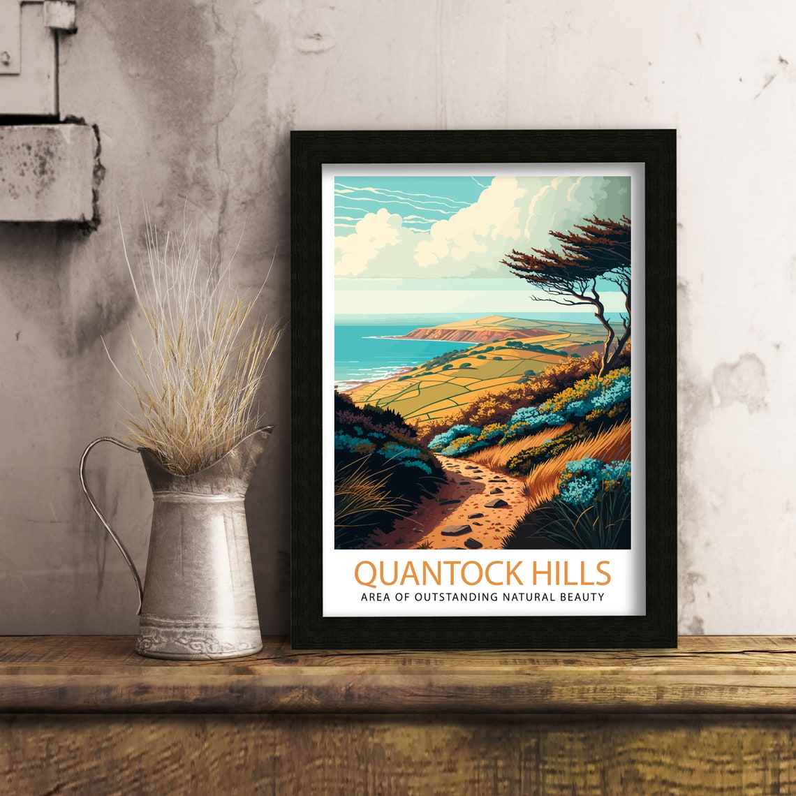 Quantock Hills Somerset Coast Travel Poster English Countryside Art - Image 3