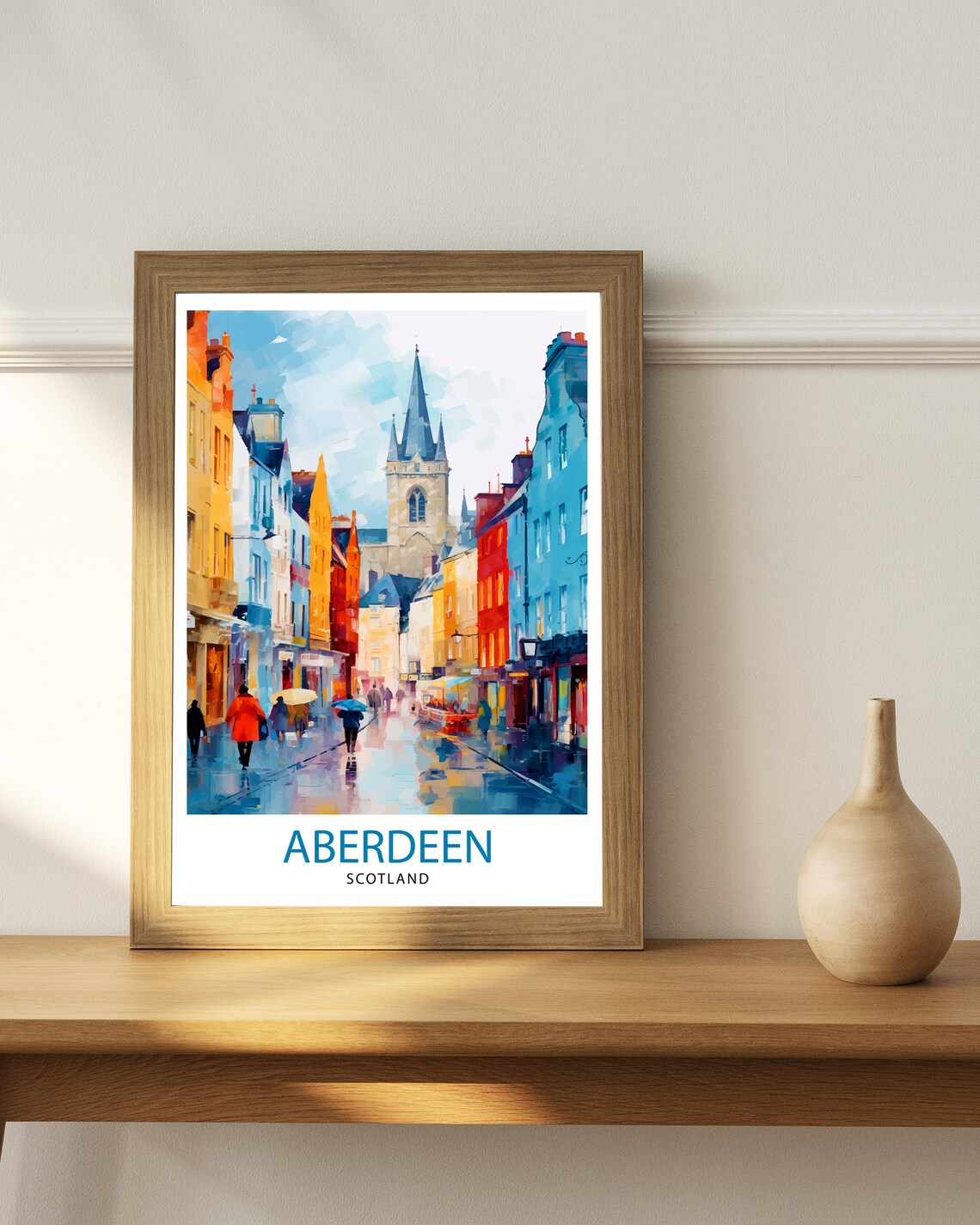 Aberdeen Scotland Travel Poster, Historic Harbor Scene - Image 2