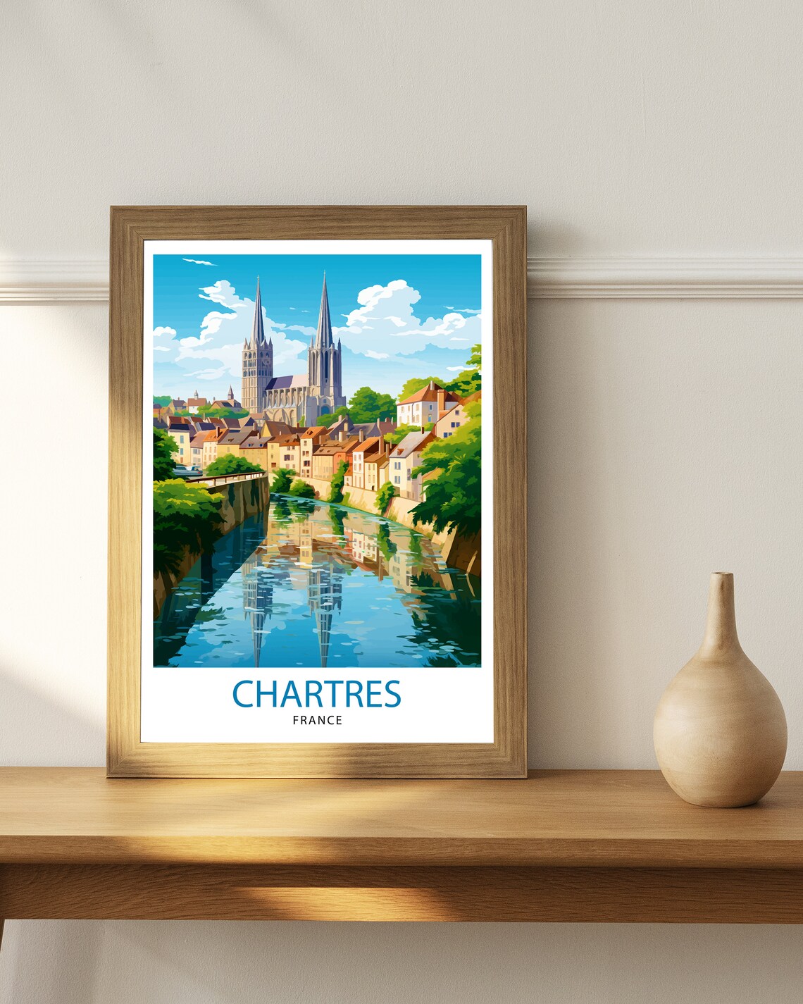 Chartres France Cathedral Riverside Old Town Travel Art Poster - Image 2