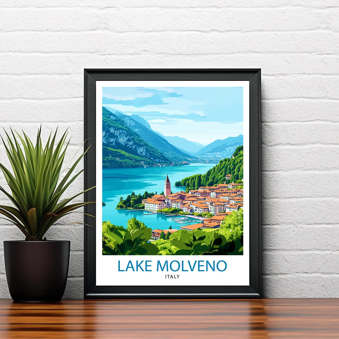 Lake Molveno Italy Lakeside Town Alpine Mountain View Poster - Image 2
