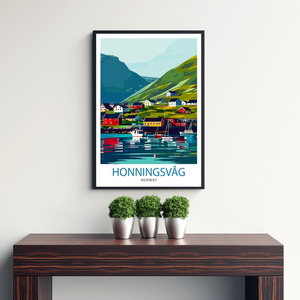 Honningsvag Norway Fishing Harbor Travel Poster Mountain Fjord Art - Image 3