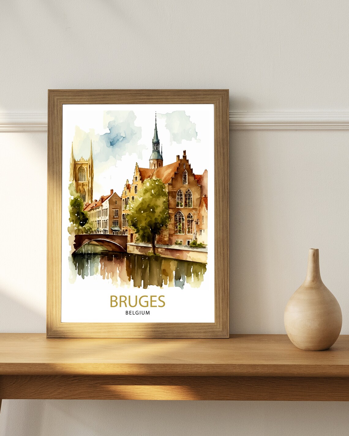 Bruges Belgium Historic Watercolor Canal Old Town Travel Poster - Image 3