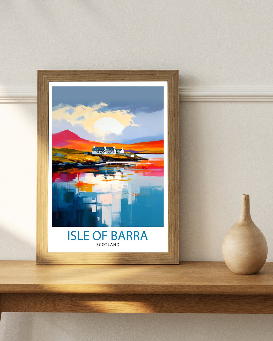 Isle of Barra Scotland White Cottage Sunset Shore Travel Poster - Image 3